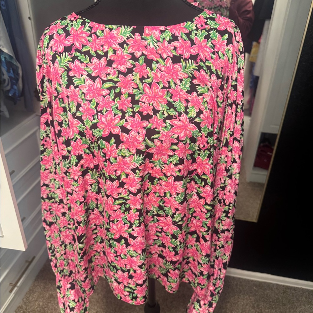 Lilly Pulitzer Vibrant Pink and Green Floral Blouse
